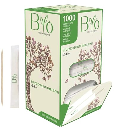 MONOUSALO Dispenser 1000 Stuzzicadenti in Legno Imbustati Singolarmente idonei al Contatto con Alimenti, Uso Professionale - Stuzzichini per Aperitivo, Feste, Bar, Finger Food