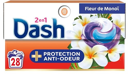 Dash 2-en-1 PODS Lessive Capsules, 112 Lavages (4x28 Tablettes),Fleurs de Monoï, Protection Anti Odeur Ultra Nettoyant Et Fraîcheur Longue Durée, Élimine Les Taches Incrustées, Fabriqué en France