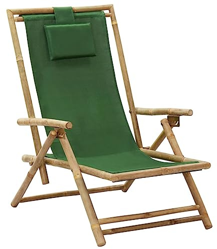 CKioict Stapelstuhl Bistrostuhl Balkonmöbel Verstellbarer Relaxstuhl Grün Bambus und Stofffür Gärten, Pools, Terrassen