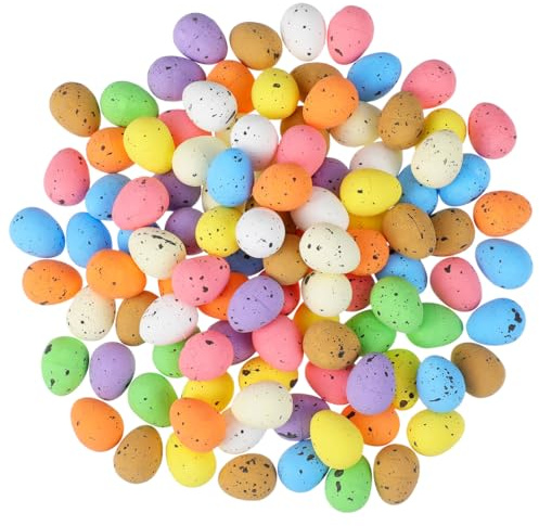 NUOBESTY 100 Stück Ostereier Deko - Mini Ostereier aus Schaumstoff für Osternest Deko | Kleine DEK Eier Bunt gesprenkelt für Eier Basteln, Vasenfüllung & Osterkranz
