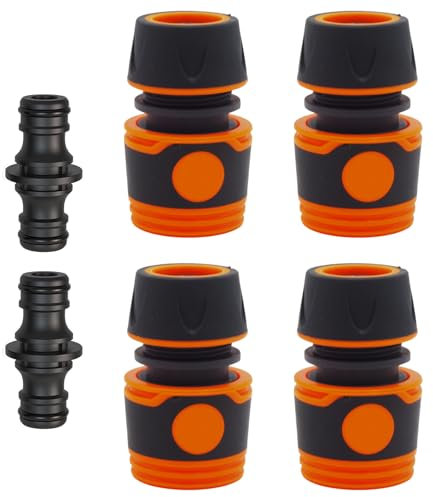 SRTSTR 4Pz Raccordi per Tubi Irrigazione da 1/2 + 2Pz Connettori Maschio Doppio Irrigazione Raccordo, Attacco Rapido Acqua Giardino ABS Connettore Tubo Acqua, per Tubo Irrigazione, Rubinetto