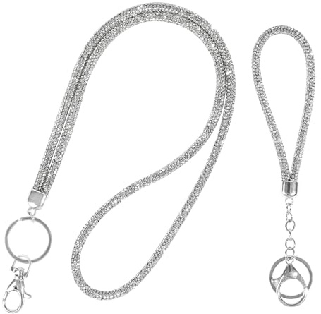 2 Stück Kristall Schlüsselband, Schlüsselanhänger Glitzer mit Schlüsselring | Bling Strass Schlüsselbänder, Handyband zum Umhängen für ID-Kartenhalter Handy Schlüssel(Lang und Kurz)