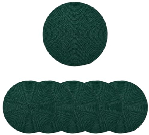 Encasa XO Esszimmer - Tischsets Set aus 6 | Runde Baumwoll-Platzsets - 33 cm Durchmesser | Dunkelgrün | Handgefertigter Rippstil