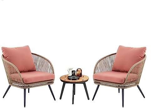 3-teiliges Konversationsstuhl-Set, Gartenmöbel-Set, Bistro-Set für die Terrasse im Freien, für Hof, Rasen, Garten, Veranda, Hinterhof, Terrasse, Pool