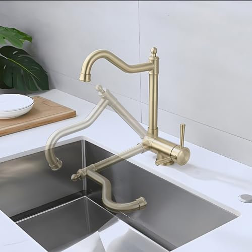 XJTNLB Vorfenster Küchenarmatur Retro Spültischarmatur Küche Vorfenster Amateur für Küche Wasserhahn Küche Kippbar-Gebürstetes Gold