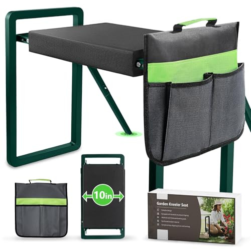 seasky Asiento plegable para jardín de rodillas, banco de jardinero antivuelco, almohadilla gruesa y suave, taburete de jardinería resistente con bolsa de herramientas de jardín, regalo de jardinería