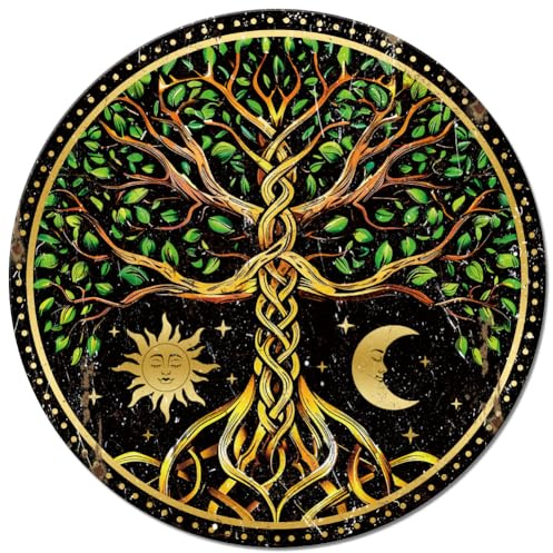 GLOBLELAND Vintage Metal Tree of Life Tin Sign | Retro Sun and Moon Tree Plaque Poster Metal Wall Art Decor For Home Bedroom Living Room Office Garden