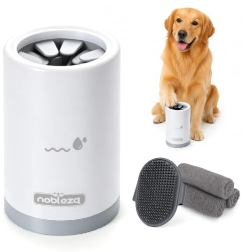 Nobleza Hundepfotenreiniger Set, Tragbarer Pfotenreiniger mit 3 Mikrofaser-Handtüchern und 1 Silikon-Pflegebürste, Reinigungs- und Pflegeset für kleine und mittlere Hunde