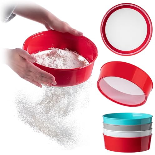 KADAX Tamis à farine de 22 cm pour tamiser finement la farine, le sucre en poudre et autres ingrédients de cuisson, tamis de cuisine à mailles fines, tamis à sucre en poudre (plastique)