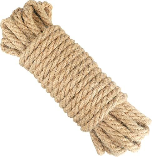 VIVAAS 10m x 10mm Thick Natural Jute Strong Twisted Hemp Rope Perfect Twine Decking Cord for Cat, Arts & Crafts, Garden, Hammock, Swing, DIY Strong & Durable String