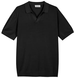 Diana Studio - Rakad stickad pikétröja, herr, 100% linne, korta ärmar, ledig passform, Svart, XXL