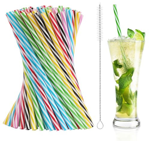 100 cannucce riutilizzabili in plastica, cannucce ispessite, cannucce in plastica con spazzola per paglia per frullati, succhi di frutta, bevande calde, cocktail (23cm x 7mm)