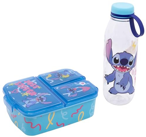 Stor Set Borraccia e Portamerenda Stitch Il regno di ghiaccio - Borraccia Avventura Ecozen 650ml e Lunch Box 3 Scomparti - Set Merenda Scuola