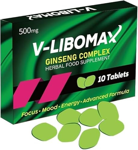 V-LIBOMAX 500MG | Maximum Duration, Immediate Effect, Without Contraindications, 100% Natural Ginseng LIBIDO Booster Herbal Food Supplement for Men