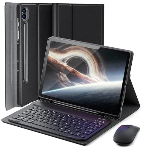 Cover Per Samsung Galaxy Tab S10+ Plus / S9+ Plus / S9 FE+ Plus / S8+ Plus / S7 FE / S7+ Plus 12.4 Pollici con Tastiera Essere Caricata Keyboard Bluetooth Mouse Coperchio Protettivo Case Rosa Nero