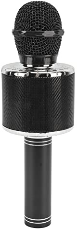 sans Fil karaoké Micro Haut-Parleur HiFi pour Chanter Un Concert de Lumière LED Poignée en Alliage en Aluminium argenté pour Les Amis et la Famille (Black)