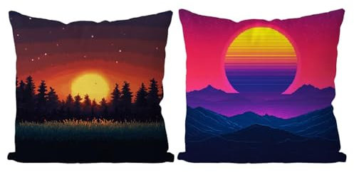 Coussin Exterieur Montagne Housse de Coussin Lot de 2 Soleil Coussins Canape Taie Oreiller 45x45 Doux Carré Housse de Canapé Coussins d'extérieur pour Decoration Salon,Chambre,Canapé,Chaise T4-891