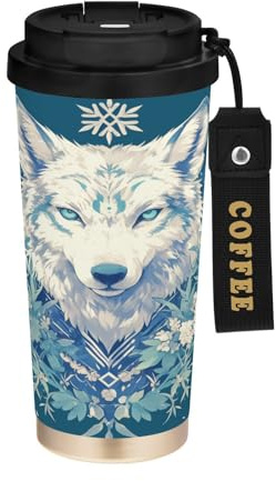 Aesthetic Wolfs - Vasos de café de viaje para mujer, taza para mujer con tapa, taza aislada de acero inoxidable para caliente y frío, 481.9 g, a prueba de derrames