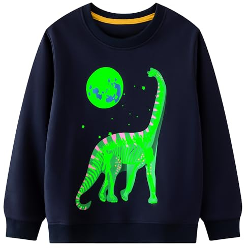 Hoseay Pojkar sweatshirt bomull dinosaurie tryck jumprar självlysande pullover mjuk långärmad t-shirt rund hals småbarn toppar pojke sport vardagskläder kläder barnkläder ålder 2-7 år, Dinosaurie B, 4