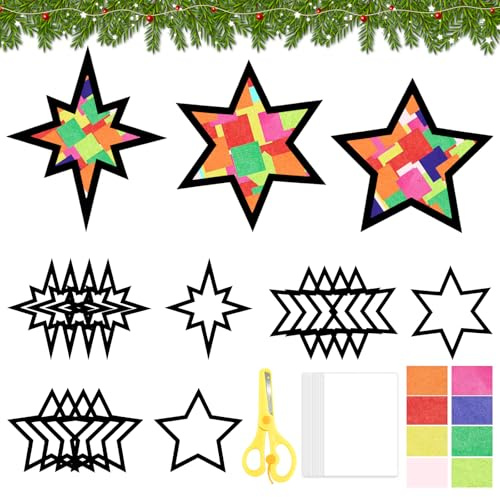 Axlyca Fensterbilder Weihnachten Basteln Kinder, DIY Stern Fensterbilder Weihnachten Deko,Bastelset Weihnachtens Kinder Abziehbilder Fensteraufkleber für Weihnachtsdeko,Fenster,Geschenkideen
