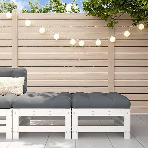 HaoChrymec Gartenhocker mit Kissen 2 STK. Weiß Massivholz Kiefer, Komfortables Design, Hocker Outdoor, Fußhocker für Garten und Terrasse, 57.5 x 57.5 x 30 cm