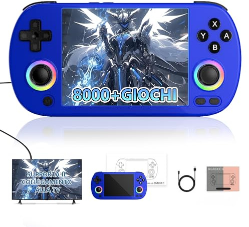 RG40XX H Console di gioco portatile retrò,8000+ giochi,18 emulatori,schermo IPS da 4 pollici con supporto uscita TV,WiFi 2.4/5G e Bluetooth 4.2,Linux,emulatore portatile da 3200 mAh (Blu 128G)