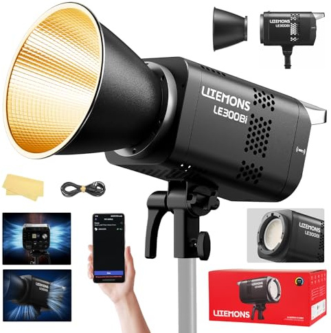 Godox Litemons LE300Bi Videoleuchte LED-Dauerlicht Video Light 320W 2800K~6500K 58900 Lux/1m TLCI/CRI≈98 Continuous Photography Studio Lighting Bowens-Halterung Videolicht für Live-Streaming (Schwarz)