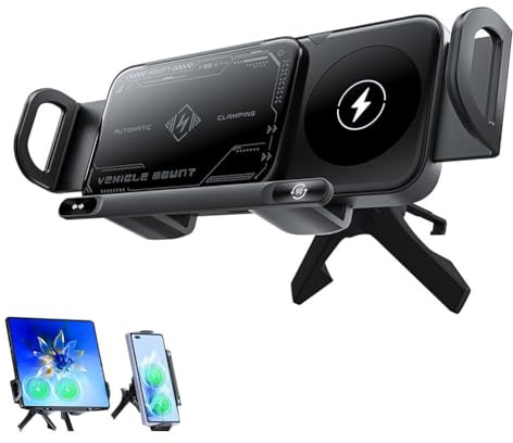 Wireless Charging Rotating Car Mount,15W Fast Wireless Mount Charger with Auto Clamping,360° Rotation Anti-Shake Technology for Hands-Free Phone Navigation,Universal Phone Holder for Car Dashboard