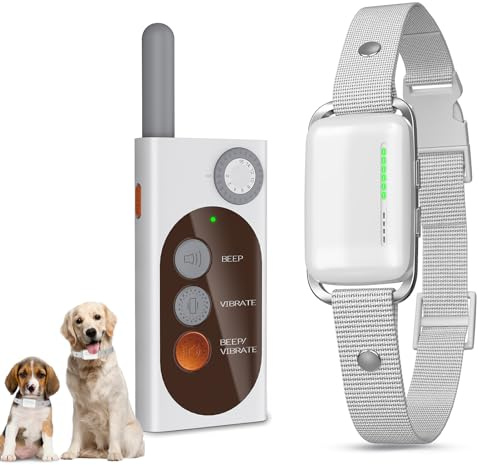 Anti Bark Collars for Dogs - 3000FT Dog Training Collar with Remote, Three Training Modes Recording Capability Rechargeable IP67 Waterproof Bark Collar for Small to Large Dogs (5-120Lbs) (White)