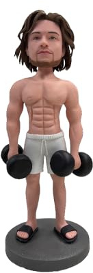 mydedor Individuelle Fitness-Wackelkopf, personalisierte Muskelmann-Figur mit zwei Hanteln, handgefertigtes Geschenk für Fitness-Enthusiasten, Bodybuilder oder Workout-Motivatoren