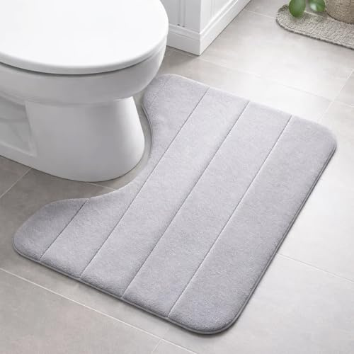 QyueQyat Toilet Mat, U-Shaped Coral Fleece Pedestal Mat for Toilet, Absorbent and Non-Slip Bathroom Floor Mat, Light Grey, 40 x 60 cm