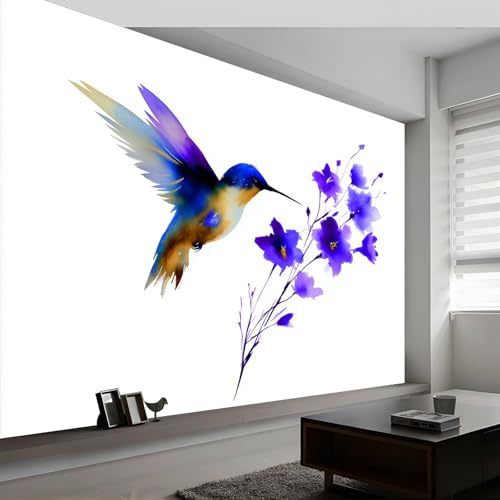 Carta da Parati Panoramica Stile Minimalista 250L x 175A cm, Murale Decorazione Soggiorno Acquerello Fiori Uccelli - Carta da Parati Design Moderno per Camera Camera dei Bambini Decorazione Murale