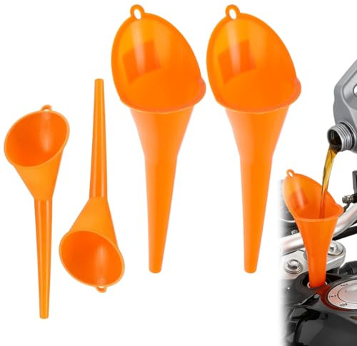 Androxeda 4 Embudos de Aceite Multiusos para Rellenar, Flexible y Durable, para Cocina, Coche y Jardinería, 8.3cm y 7.5cm, Naranja