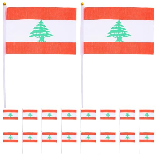 Tofficu Lot de 20 Petits Drapeaux Libanais sur Bâtons, Polyester Solide, pour Rassemblements et Fêtes Nationales