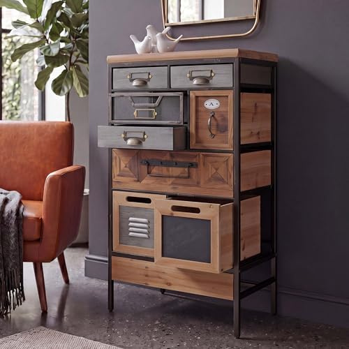 Mendler Commode d'apothicaire HWC-Q77 Vintage Bois et métal 85x45x35cm