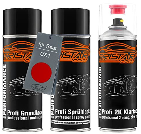 TRISTARcolor Autolack Spraydosen für Seat 0X1 Desire Red Perl + 2K-Klarlack | Set aus Grundlack + Basislack + 2K Klarlack, Sprühdosen 400ml