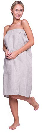 Ger3as, kilt da sauna da donna, 100% lino, asciugamano da sauna con elastico e chiusure a strappo , panno in lino, asciugamano per il benessere ad asciugatura rapida, 85 x 145 cm