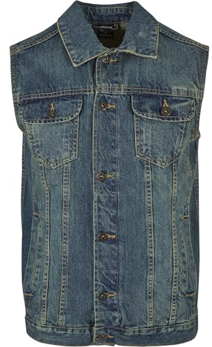 URBAN CLASSICS - Gilet Smanicato in Jeans Uomo, Giacca Denim Retro Vintage, Giacchetta Streetwear Colore lightblue Taglia 3XL