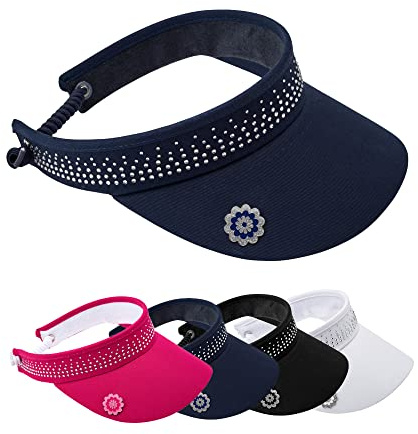 Surprizeshop Women's Golf Visor | Embellished Crystal | Built in Magnet | Hand Enamelled Ball Marker | Rigid Peak | Multiple Colours