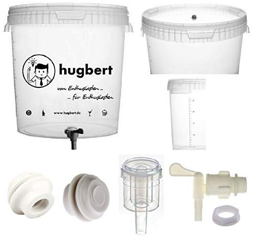 HUGBERT Set 4, 15/17L, Gärbehälter mit Skala Ablaufhahn Gärungsrohr Dichtgummi