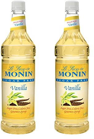 Monin - Jarabe de vainilla sin azúcar, sabor a grano de vainilla, ideal para café, cócteles y latones, sin gluten, sin OMG (1 litro, 2 unidades)
