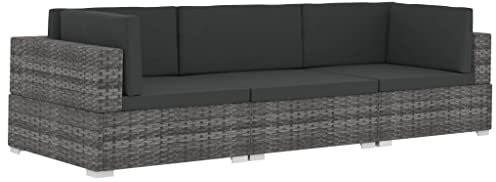 vidaXL Garten Sofagarnitur 3-TLG. mit Auflagen 3er Sofa Couch Lounge Gartensofa Gartenmöbel Sitzgruppe Rattansofa Poly Rattan Grau
