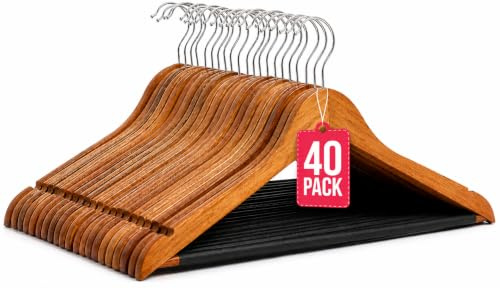 Perchas de Madera Antideslizantes | Gancho giratorio inoxidable, Madera maciza, Protección antideslizante para prendas