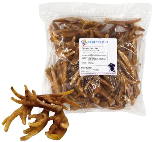 Express Pet Supplies Chicken Feet, 100% Natural Air Dried Dog Treat Chews, Breeds - 1kg (40-50 Feet)