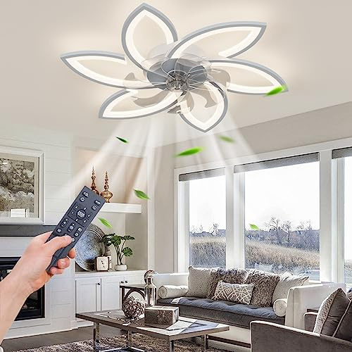 WDENI Ventilateur De Plafond Avec Lampe Led Flower Shape, Plafonnier De Bedroom avec Télécommande, Dimming Timing 6 Wind Speed, Salon 66w