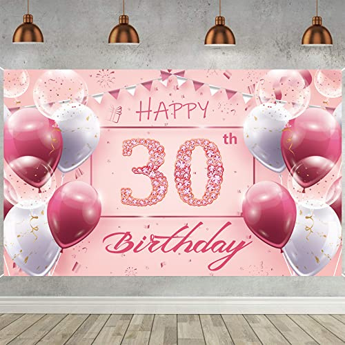 30. Geburtstag Banner Rosa, 30. Geburtstag Frauen, 30 Jahre Geburtstagsbanner für Party Deko Männer & Frauen