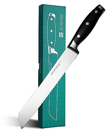 linoroso Brotmesser mit Wellenschliff 20 cm Scharf Messer Deutsches Edelstahlmesser mit hohem Kohlenstoffgehalt und ergonomischem Griff für Küche und Restaurant