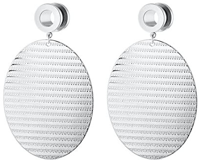 Stfery Tunel Ohren Dehner, Flesh Tunnel mit Anhänger Edelstahl 20mm Silbernes Oval 2er Plug Ohr Gauges Schmuck Damen 3/4 Inch