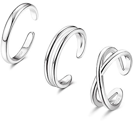 ORAZIO 3PCS Einstellbare Zehenringe für Frauen Silberfarbener minimalistischer offener Zehenring Satz Sommer Strand Fuß Schmuck Set Geschenke für Frauen Mädchen 5