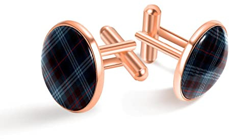 Roségoldene Manschettenknöpfe für Herren, Schmuck-Manschettenknöpfe, Anzug, Hemd, Business, Hochzeit, mit Geschenkbox –Dunkelblaues schottisches Plaid